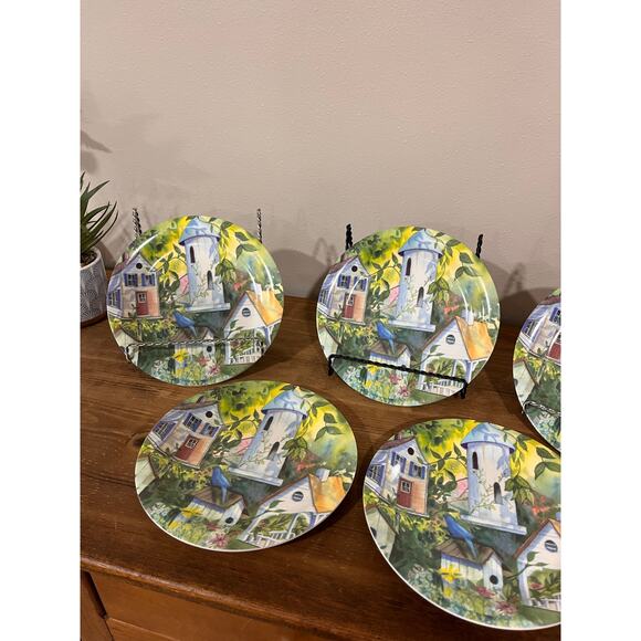Set of 5 Italy Melamine Plates Birdhouse Garden Design Made in Italy Cottagecore - Picture 3 of 8